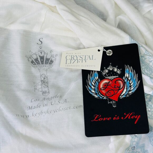 Key Closet Cardigan Top Women Small Rhinestone Swarovski Crystal Flowy Light NEW - Picture 8 of 11